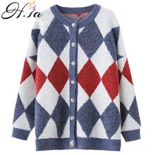 H.SA Winter Knit Sweater Coat 2020 Argyle Sweater Cardigans Button Up OVERSIZED Long Cardigans Knit jackets Thick Warm Cardigans 2024 - buy cheap