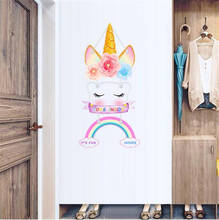 Unicórnio colorido arco-íris adesivos de parede para quarto das crianças decalques de parede decoração do quarto dos miúdos do berçário 2024 - compre barato