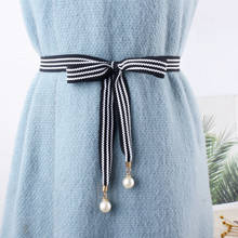 Sweet Pearl Thin Belt For Women Dress Skirt Korean Fashion Striped Knitted Waist Rope Straps Chain Belts Female 2024 - buy cheap