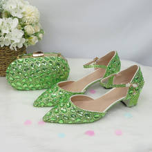 Sandálias femininas com cristais baoyafang, sapatos de casamento com bolsa, ponteira fina de sapato grosso e com fivela 2024 - compre barato