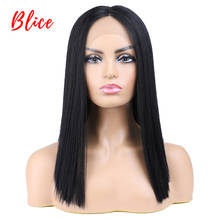 Blice Short Bob Lace Front Synthetic Hair Wigs Natural Black Yaki Straight Middle Part Wig for Women 2024 - buy cheap