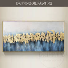 Lámina de oro abstracta y pintura acrílica azul para decoración de imagen de pared, pintada a mano, pintura acrílica azul 2024 - compra barato
