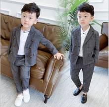 Blazer Formal de 2 piezas para niños, traje de boda gris de marca, esmoquin Formal para niños con flores, conjunto de traje escolar, ropa para niños y clientes de primavera 2024 - compra barato