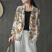 2022 ZANZEA Women Casual Long Sleeve Blazer Autumn Thin Coats Vintage Floral Printed Jackets Female Loose Outwear OL Work Suits 2024 - buy cheap