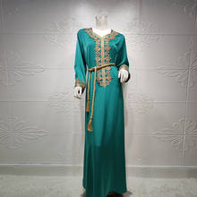 Женское длинное шелковое платье Рамадан Eid с вышивкой, модель 2021 размера плюс, длинное мусульманское платье, Арабская одежда индейки F2785 2024 - купить недорого
