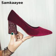 Sapatos de salto alto feminino, tamanhos 35-39, para primavera e outono, plataforma de 6cm, com lantejoulas, bico ponteagudo, sem cadarço, tamanhos y32 2024 - compre barato