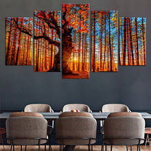 Pintura en lienzo con estampado de árboles y cielo de bosque, cuadro de lona con imagen impresa en alta definición de otoño para decoración de habitación, póster, cuadro de lona 2024 - compra barato
