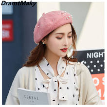 New Pearl diamond Lady Winter Berets Hat Painter Women  hat 100%Wool Vintage Berets Solid Color Caps Female Bonnet Warm  gorra 2024 - buy cheap