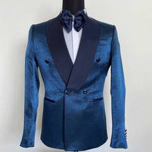 Traje azul brillante para hombre, 2 piezas, esmoquin para fiesta de graduación, novio, boda, Terno ajustado, chaqueta + pantalón, novedad de 2021 2024 - compra barato