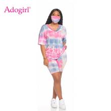 Adogirl Tie Dye Print Women Casual Two Piece Set 2020 Summer Tracksuit Short Sleeve T Shirt Top Tight Shorts Gym Fitness Suit 2024 - buy cheap