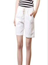 Calça feminina plus size, cintura elástica, folgada, altura joelho, capris, feminina, lisa, respirável, para verão 2024 - compre barato