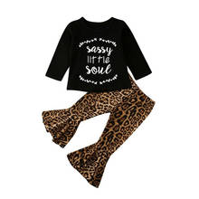 Conjunto de ropa para bebé de 1 a 6 años, camiseta de manga larga con letras y pantalones acampanados de leopardo, otoño y primavera 2024 - compra barato