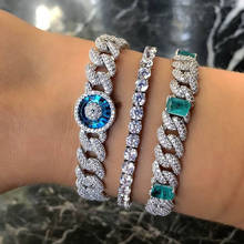 New Rose Gold Color Iced Out Bling Blue CZ Round Eyes Bracelets Zircon Cuban Miami Link Chain Eye Charm Bracelet Women Jewelry 2024 - buy cheap