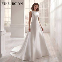 Ethel rolyn cetim arco vestido de casamento do vintage 2022 sexy sem costas barco pescoço branco/lvory simples vestidos de casamento 2024 - compre barato
