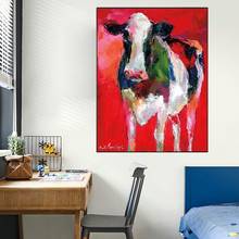 Абстрактная красочная животная корова Настенная картина холст живопись печать современный постер для украшения дома Детская комната Декор квадраты 2024 - купить недорого