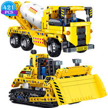 High-tech Diy Construction Engineering Building Blocks Bulldozer Cement Mixer Model Children Toys Birthday Gifts 2024 - buy cheap