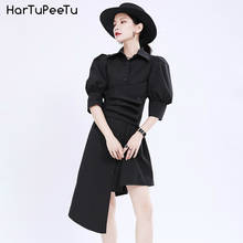 Lady Oversized Blouse Dress Tunic 2022 Summer Slim Fit  Women Long Irregular Shirt with Elastic Corset Puff Sleeve Vestido Mujer 2024 - buy cheap