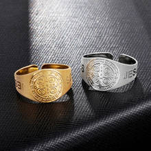 Anéis banhados a ouro e prata, cruz religiosa, para mulheres e homens, aço inoxidável 316l, abertos, anéis ajustáveis, joia de moda, presente 2020 2024 - compre barato