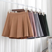 Autumn Women A-Line Pleated Mini Skirts Winter Kawaii Girls High Waist Solid Color Short Suede School Uniform Skirt DS243 2024 - buy cheap