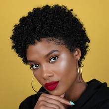 Perucas afro, cabelo humano encaracolado, curto, brasileiro, para mulheres negras, máquina completa, 100% 2024 - compre barato