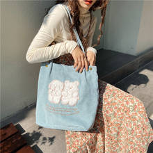 Women Corduroy Shoulder Bag Bears Embroidery Canvas Handbag Cloth Tote Cute School Bag for Teen Soft Shopping Bags For Ladies 2024 - buy cheap