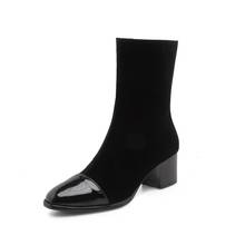 Botas femininas de tornozelo, plus size, 9, 10, 11-17, sapato para mulheres, com costura, zíper lateral, acabamento em camurça 2024 - compre barato