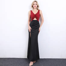 Vestido de festa cheongsam vermelho preto 2020, novo vestido fino com decote em v profundo qi pao, vestido de noite chinês para mulheres, moda qipao 2024 - compre barato