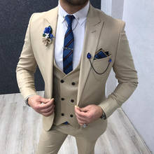 Novos ternos masculinos bege noivo smoking pico lapela padrinhos casamento noivo (jaqueta + calças + colete gravata) d139 2024 - compre barato