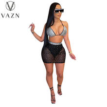 VAZN 2021 S2021 European and American Women's Summer New Fantasy Bead Piece Mesh Sexy Band Swimsuit Two-Piece Set 2024 - buy cheap