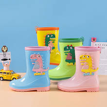 Детские непромокаемые ботинки с мультяшным динозавром, цветные галоши, высокие водонепроницаемые, для мальчиков и девочек, милая водяная обувь 2024 - купить недорого