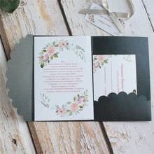 Tarjetas de invitaciones negras, tarjetas de regalo para fiesta de boda, encaje rural, impresión personalizada de tres pliegues, 50 Uds. 2024 - compra barato