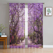 Cherry Blossoms Tree Branch Purple Flower Curtains Tulle For Living Room Bedroom Kitchen Chiffon Sheer Window Treatment Decor 2024 - buy cheap