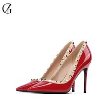 GOXEOU Women's Pumps Patent Leather Red High Heels Shallow Rivet Decoration Party Sexy Fashion Office Lady Shoes Size 32-46 2024 - buy cheap