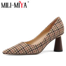 MILI-MIYA Fashion Design Women Cotton Fabric Pumps Pointed Toe Round Heels Slip On Mixed Color Dress Party Shoes Handmade 2024 - buy cheap