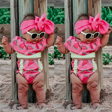 Модный тренд 2020, комплект из 2 предметов для маленьких девочек с арбузом, розовый милый летний комплект бикини, купальник, эластичный купальник, купальный костюм 2024 - купить недорого