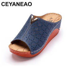 Ceyaneao-Zapatillas romanas de piel sintética para mujer, zapatos de plataforma con tacón de suela gruesa sólida, sandalias de playa, cuñas 2024 - compra barato