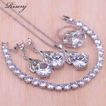 Risenj-conjunto de joias de prata femininas, conjunto de brincos, colar e pingente em diversos cores, joias de noiva 2024 - compre barato