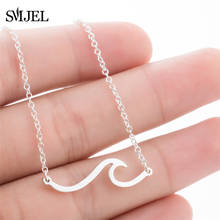 SMJEL Silver Stainless Steel Necklace Women New Simple Circle Wave Pendant Necklace Nautical Surfing Tropical Jewelry Gifts 2024 - buy cheap