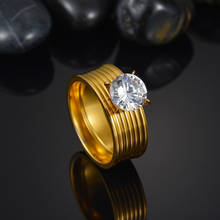 Anel de casamento dourado feminino e masculino, pedra grande, clássico, aço inoxidável, joias para mulheres, presente us size 7 8 9 10 11 2024 - compre barato