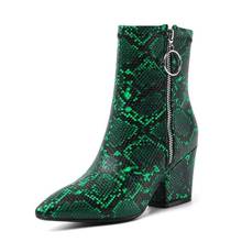 New Sexy Print Snake Pu Women Ankle Boots Zipper Pointed Toe Footwear Thick High Heels Female Boot Shoes Women 2020 Boots MAZIAO 2024 - buy cheap