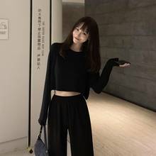 Autumn 2019 new Korean version of the thin hundred-set air top and casual wide-legged pants two-piece sports set female 2024 - buy cheap