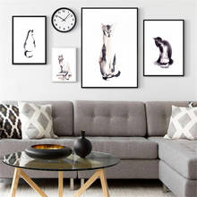 Pintura al óleo sobre lienzo abstracta, póster de gato negro con acuarela e impresiones, arte de pared, imagen de animales para decoración de sala de estar 2024 - compra barato