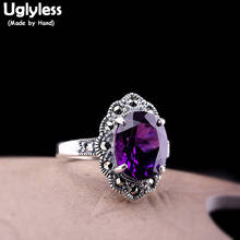 Anel roxo oval facetado uglin para mulheres, anéis abertos de cristal prata tailandesa, joias finas de prata esterlina 925 2024 - compre barato
