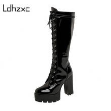 LDHZXC Size 34-46 Women Knee High Heel Boots Lady Riding Botas Warm Winter Shoes Women Sexy Round Toe Platform Footwear 2024 - buy cheap