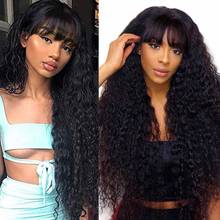 Парики из человеческих волос Geeta с волнистыми волосами с челкой, Remy для черных женщин, парик машинной работы, бразильские вьющиеся человеческие волосы, парик 2024 - купить недорого