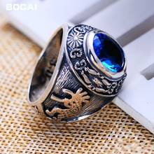 S925 silver jewelry wholesale Vintage Silver Blue crystal ring ring factory direct totem domineering man ring 2024 - buy cheap