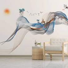 Papel de parede mural personalizado, novo estilo chinês, pintado a mão, linhas abstratas, troncos, parede 2024 - compre barato