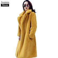 Winter Faux Fur Teddy Bear Long Thick Coat Women Fake Fur Fluffy Warm Pink Lapel Furry Jackets Female plus size Yellow Overcoat 2024 - buy cheap