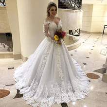 Luxury Appliques Wedding Dresses Sexy V Neck Off The Shoulder Long Sleeve Lace Bridal Dress Unique Tulle Wedding Bride Gown 2020 2024 - buy cheap
