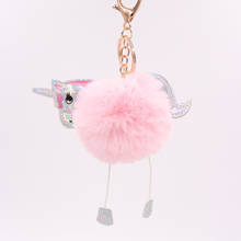 New Pompom Unicorn Keychain Rabbit Fur Ball chaining toys Girls Bag Car buckle Plush Keychains 2024 - buy cheap
